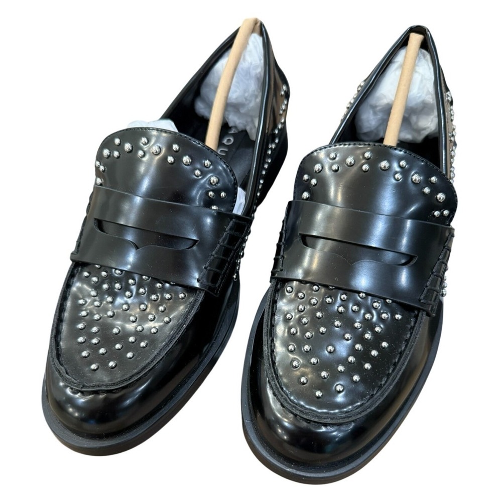New in Box Bloomingdale's Aqua‎ Black Patent Silver Studded Penny Loafer Size 7